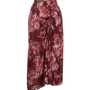 IRO Paris Alise Abstract Burgundy Print Draped Midi Skirt Size 34 Small NWT